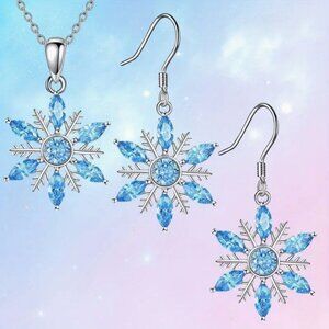 Snowflake Blue Crystal Necklace & Earrings Set